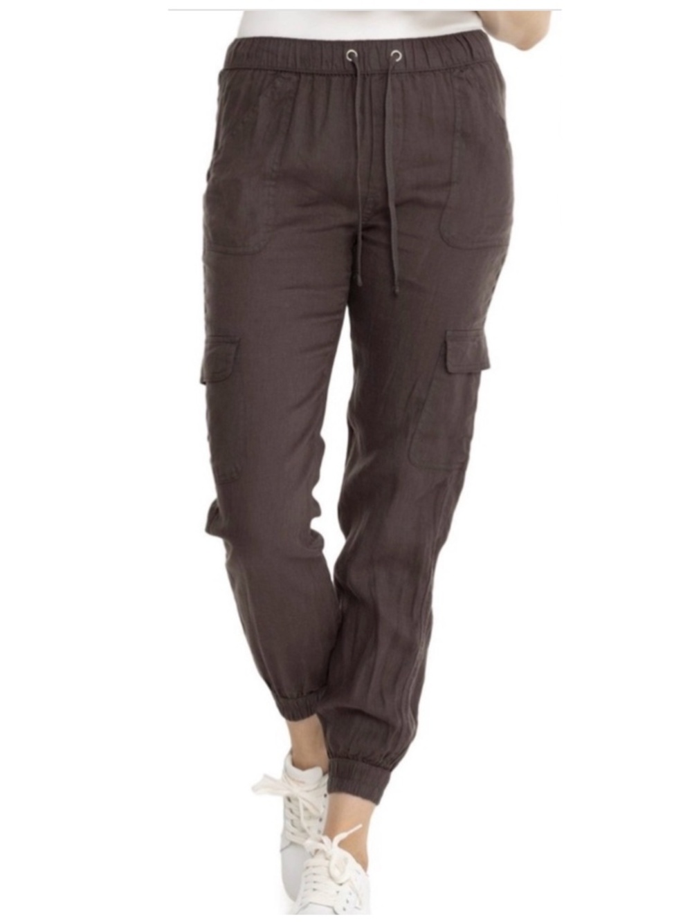 Nicole Miller 100% Linen Women’s Brown Cargo Jogger Drawstring Waist Pants Large